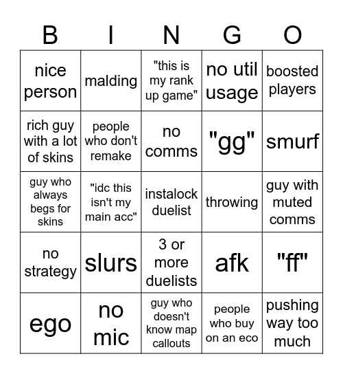 valorant bingo Card