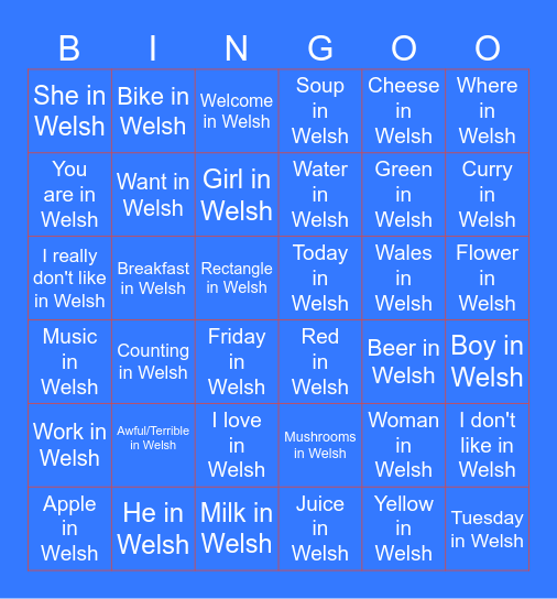Welsh Bingo Card