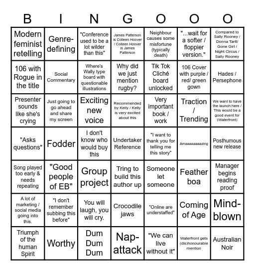 Manager Conference Bingo Card