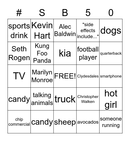 SUPER BOWL BINGO! Bingo Card
