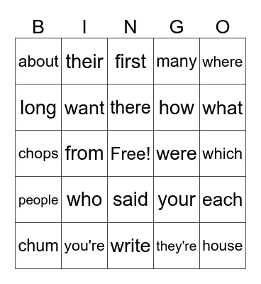 Samantha's Bingo Card