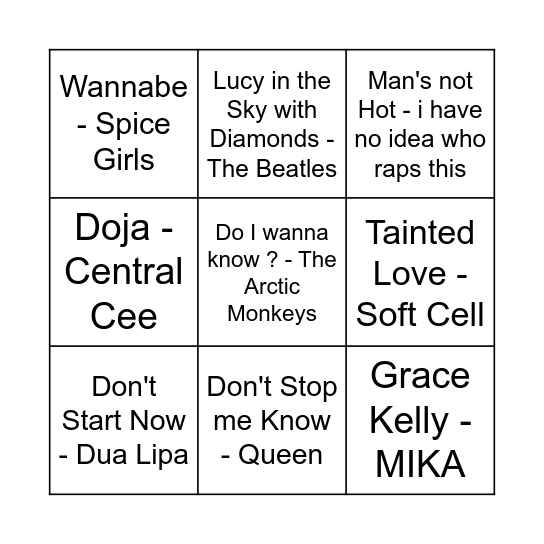 GREAT BRITISH HITS >:) Bingo Card