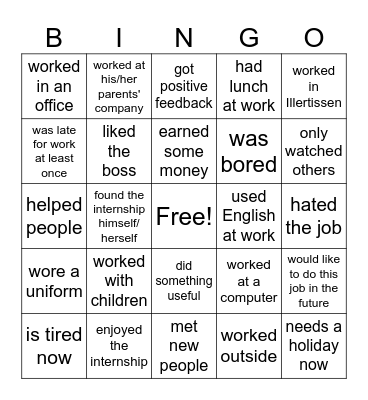 Internship Bingo: Find someone who... Bingo Card