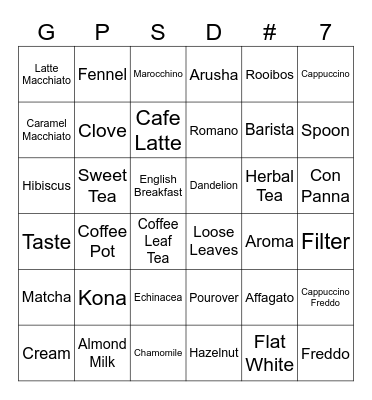 All Coffees & Teas Welcome, Even Water Bingo Card