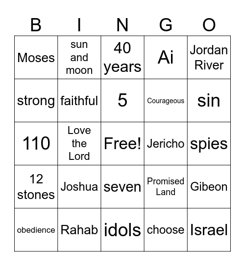 Joshua Bingo Card