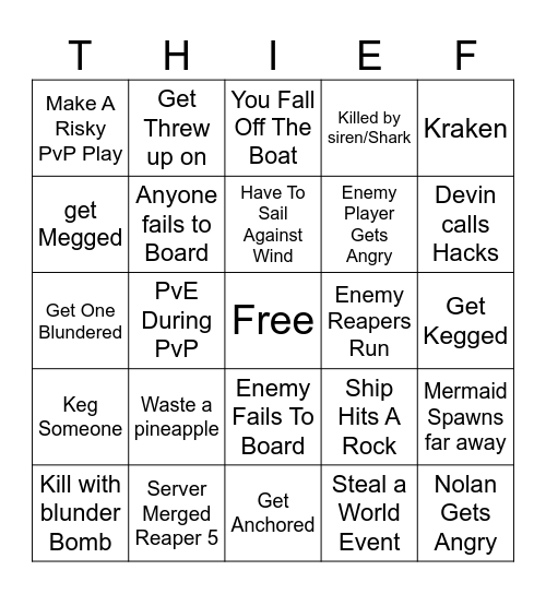 Sea of Thieves Bingo Card