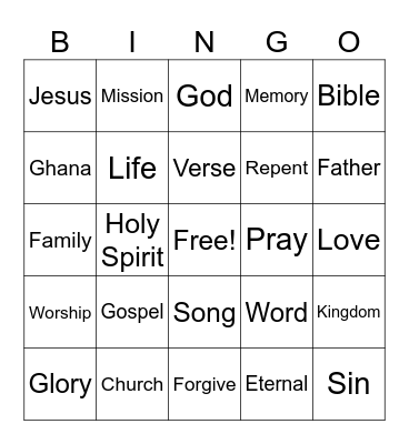 Sermon Bingo Card