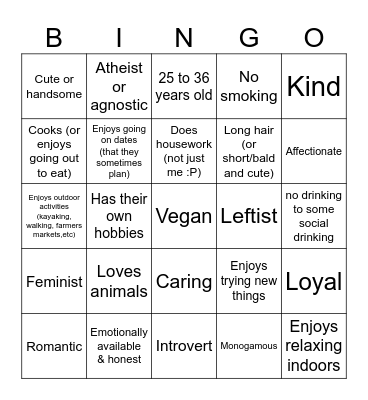 Chelle's Type Bingo Card