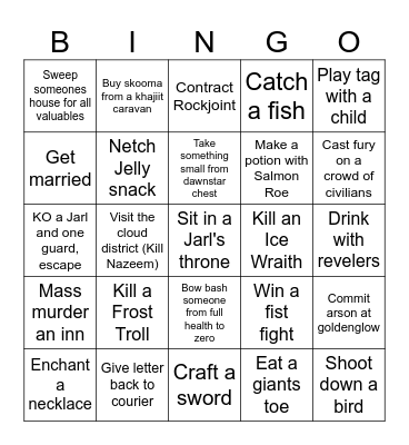 Skyrim Bingo Card