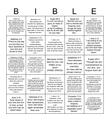 Forgiveness Bible Bingo Card