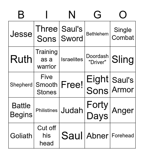 David & Goliath Bingo Card