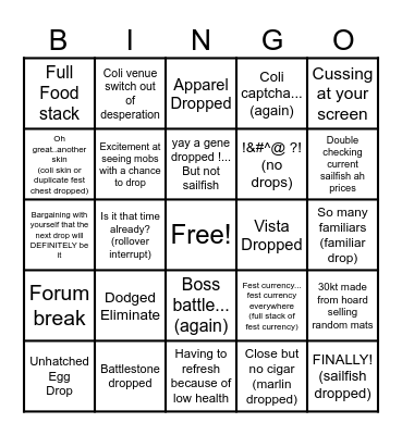 Sailfish Hunting Bingo Card