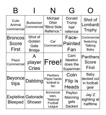 Super Bowl 50 Bingo Card