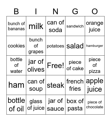 Food Bingo Card