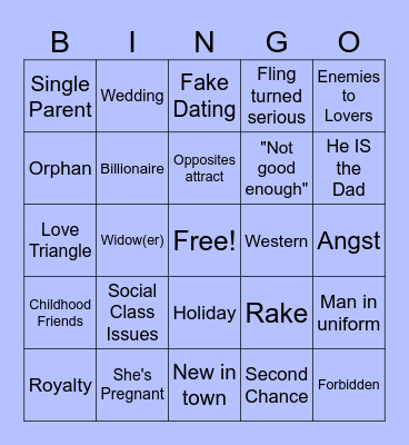 Harlequin Romance Bingo Card
