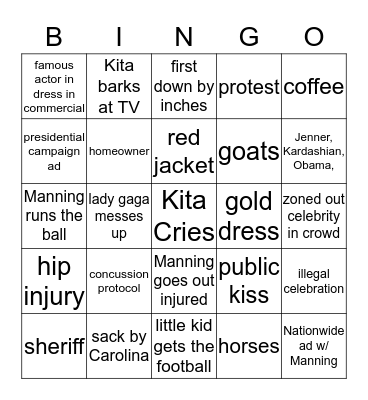 SUPER BOWL 2016 BABY Bingo Card