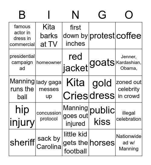 SUPER BOWL 2016 BABY Bingo Card