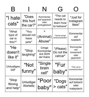 Instagram-Katzenvideo-Kommentar-Bingo Card