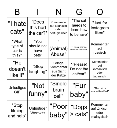 Instagram-Katzenvideo-Kommentar-Bingo Card
