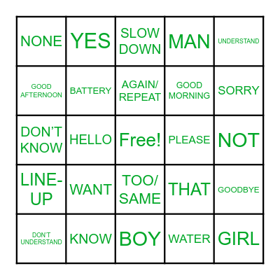 ASL Bingo Card