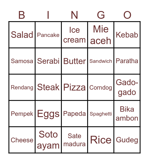 Food Bingo Card