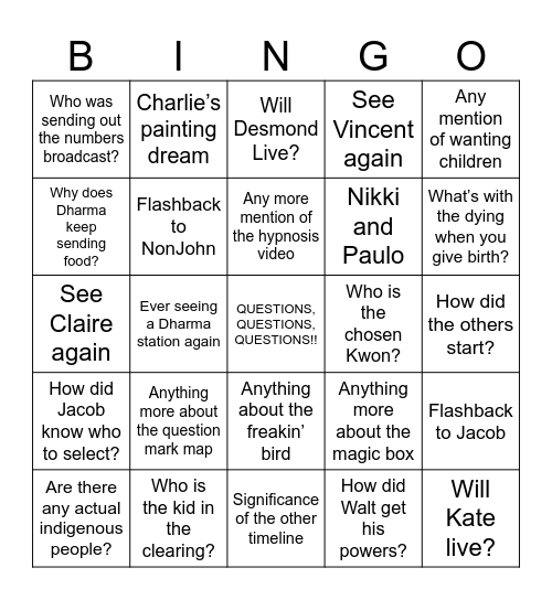 Lost Questions #2! Bingo Card