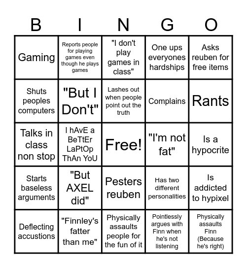 David Bingo Card