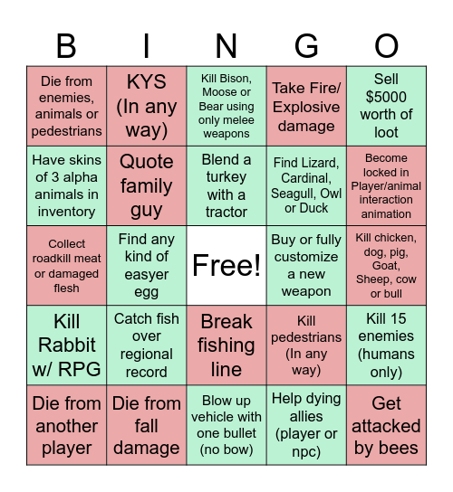 Farcry 5 Bingo (good & bad placements) Bingo Card