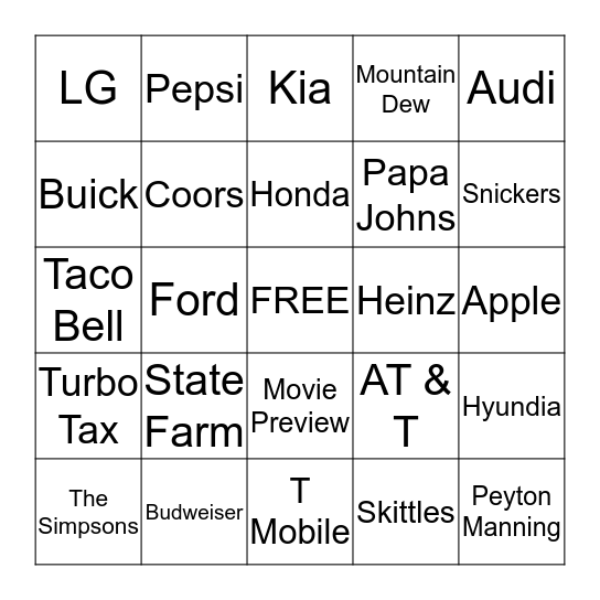 SUPERBOWL 2016 BINGO Card