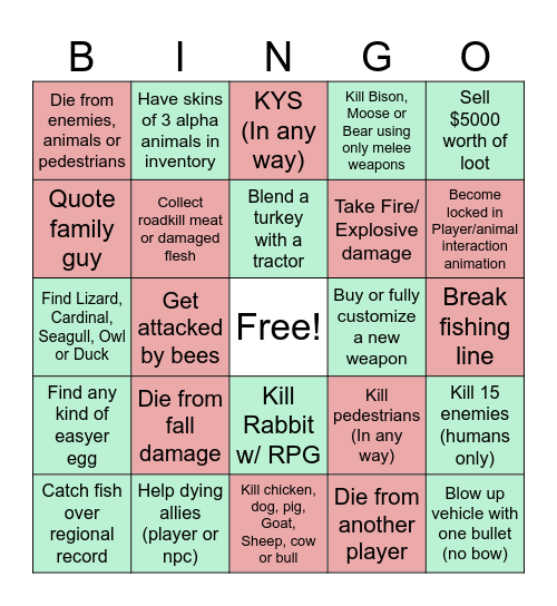 Farcry 5 Bingo (good & bad placements) Bingo Card