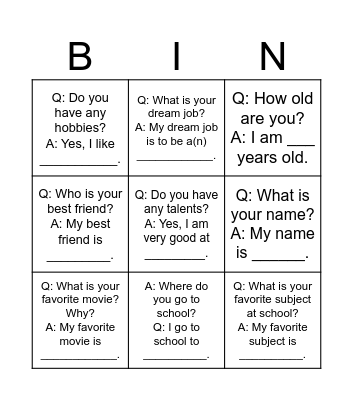 Untitled Bingo Card