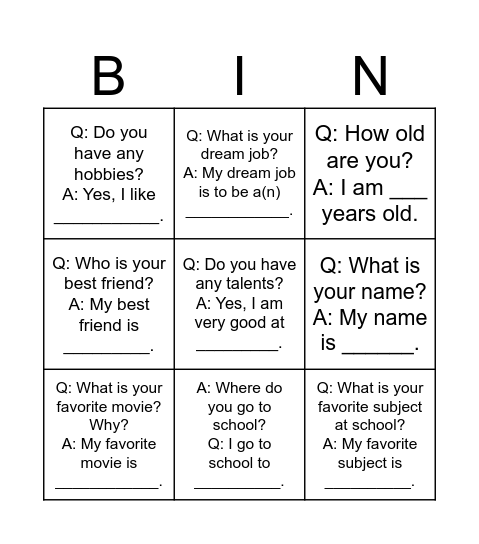 Untitled Bingo Card