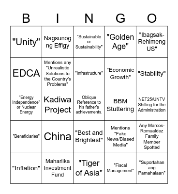 SONA 2023 BINGO CARD Bingo Card