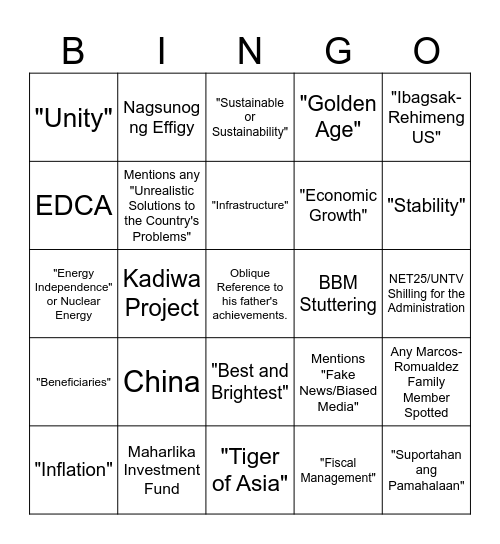 SONA 2023 BINGO CARD Bingo Card