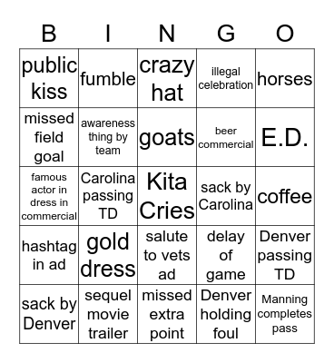 SUPER BOWL 2016 BABY Bingo Card
