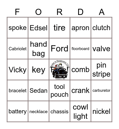 Model A BINGO Card