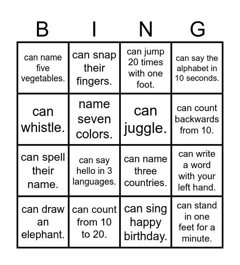 ABILITIES Bingo Card