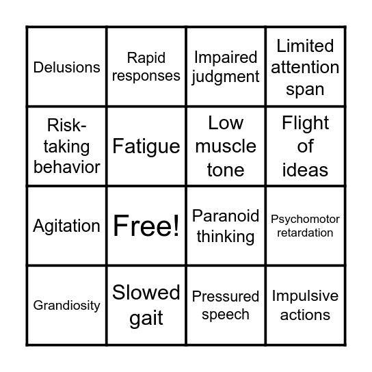 Bipolar Bingo Card