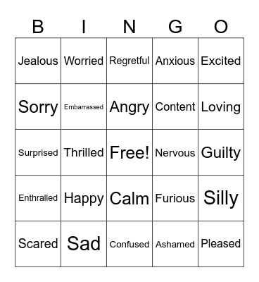 More Feelings Bingo Card