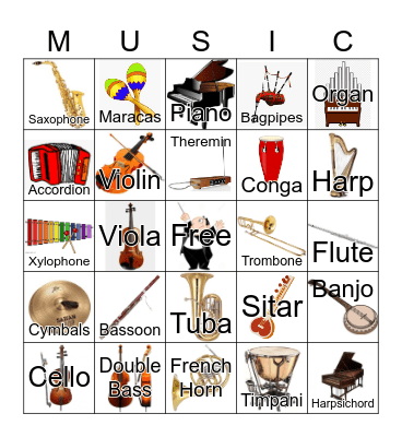 "MUSICAL INSTRUMENTS" Bingo Card