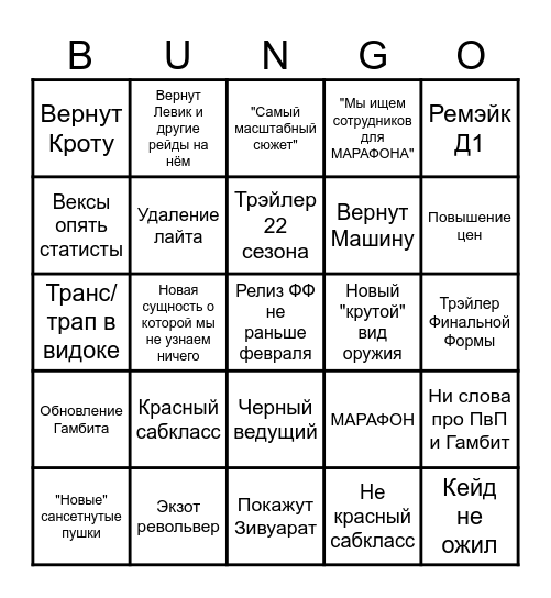 Bungo showcase Bingo Card