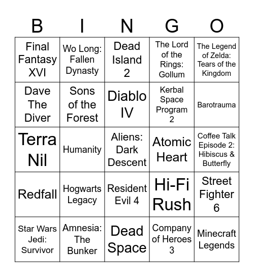 2023 Games Bingo Card