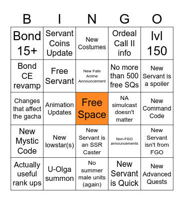 FGO 8th Anniversary Bingo Card