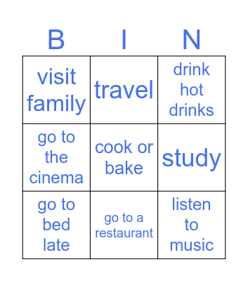 Winter break bingo Card