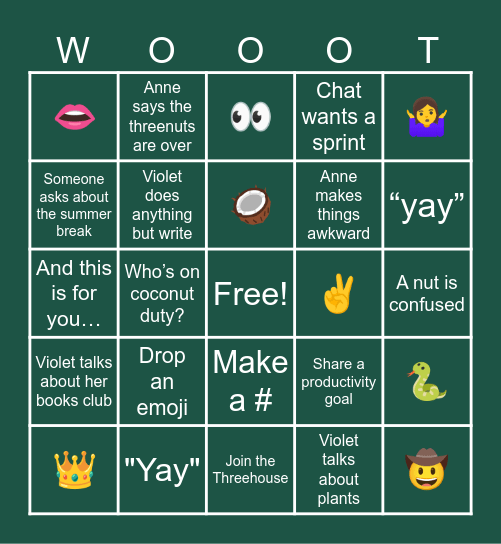 Goodbyenuts Bingo Card