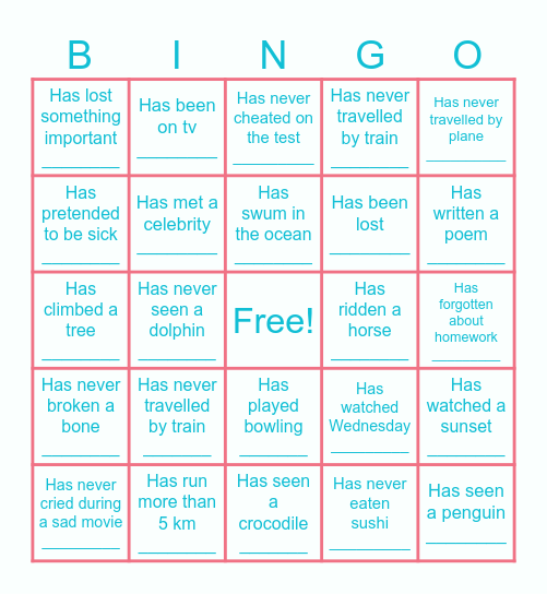 Classroom bingo Card