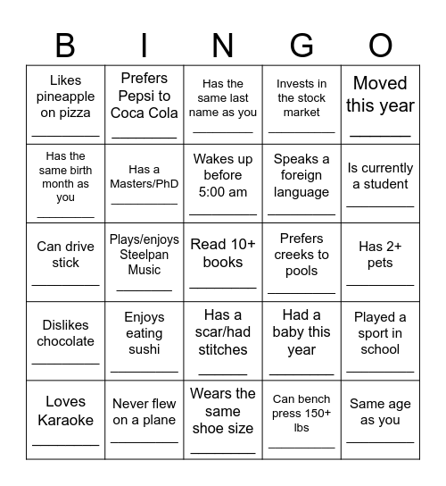 Find someone who... Bingo Card