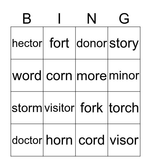 OR Word Bingo Card