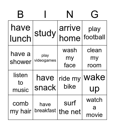 Daily activities Bingo Card