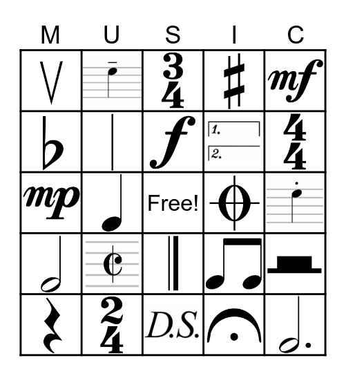 MUSICAL NOTATION Bingo Card